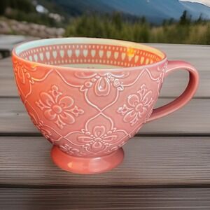 Signature Housewares Coral Heart PINK FLAMINGO 14oz  Coffee Cup Mug Beautiful!